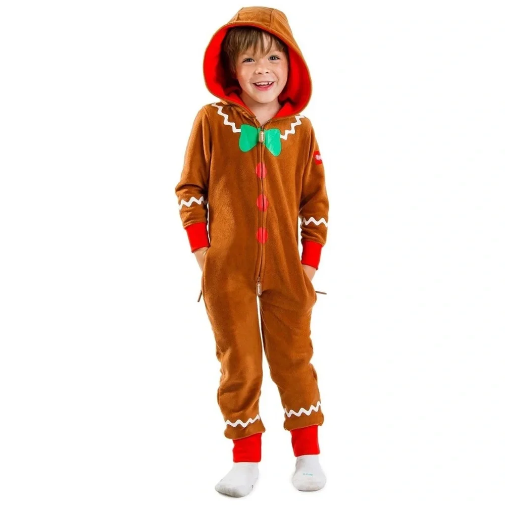 NEW Tipsy Elves Youth XL Gingerbread Man Fleece Jumpsuit Brown Holiday One Piece
